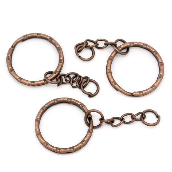 Picture of Iron Based Alloy Keychain & Keyring Round Antique Copper 5.3cm Dia, 30 PCs