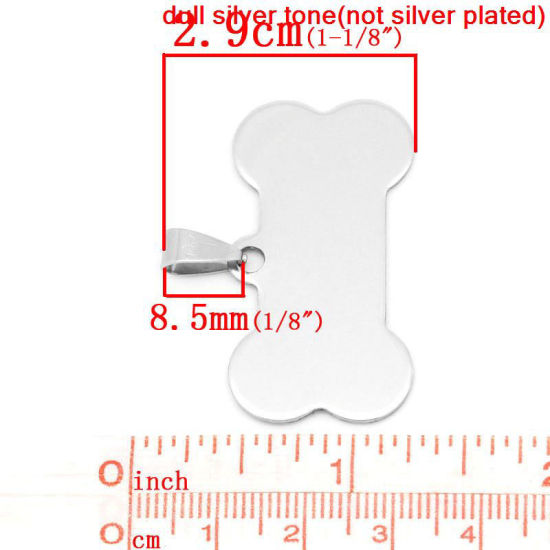 Изображение 304 Нержавеющая Сталь Пустой Стемпинг Метки Подвески Кость Серебряный Тон Односторонняя полировка 29мм x 40мм, 10 ШТ