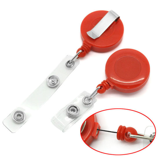 Picture of Plastic Buckle Security Card Badge Holder Reels Red 8cm(3 1/8"),5PCs