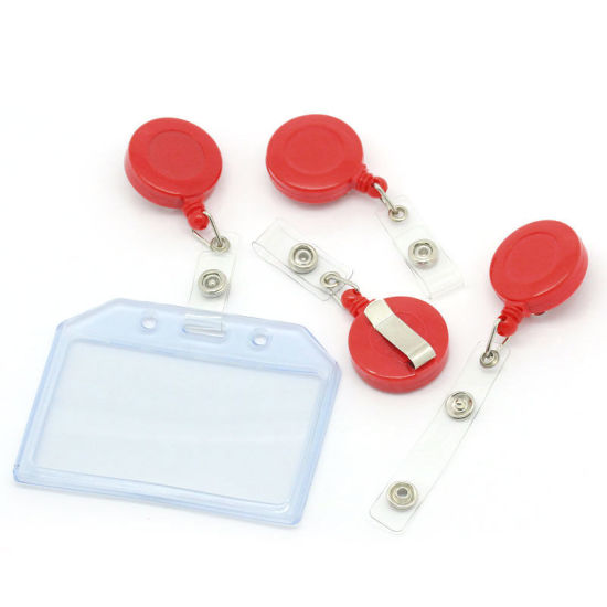 Picture of Plastic Buckle Security Card Badge Holder Reels Red 8cm(3 1/8"),5PCs