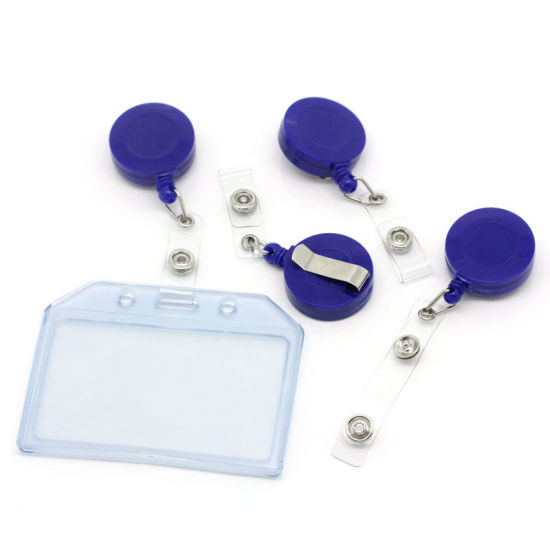 Picture of Plastic Buckle Security ID Card Badge Holder Reels Blue 8cm(3 1/8"),5PCs