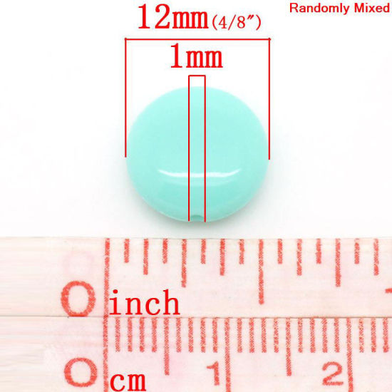 Image de Pastel Perle en Acrylique Rond Couleur au Hasard 12mm x 5mm, Taille de Trou: 1mm, 200 PCs