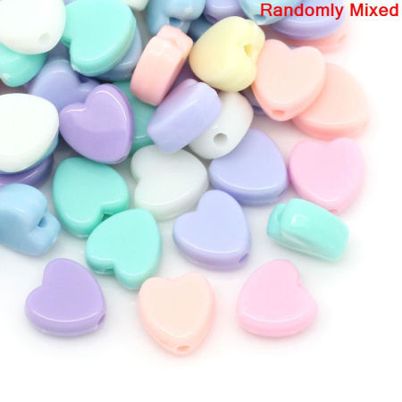 Picture of Pastel Acrylic Bubblegum Beads Heart At Random Mixed About 8mm x 8mm, Hole: Approx 1.5mm, 300 PCs