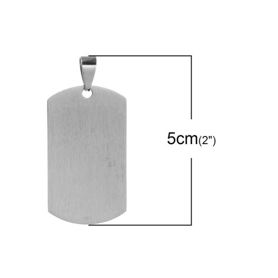 Picture of 304 Stainless Steel Blank Stamping Tags Pendants Rectangle Silver Tone One-sided Polishing 5cm x 24mm, 10 PCs