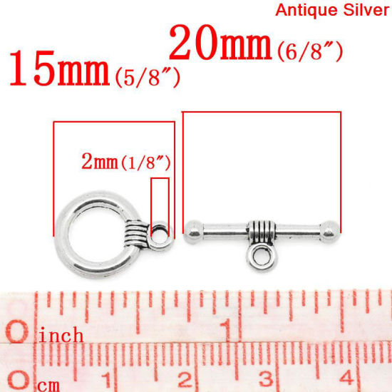 Bild von Zinklegierung Knebelverschluss Rund Antik Silber 15mm x 11mm 20mm x 6mm, 50 Sets