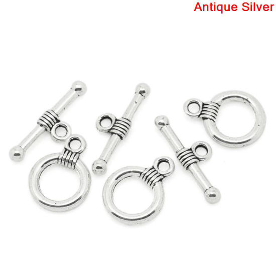 Bild von Zinklegierung Knebelverschluss Rund Antik Silber 15mm x 11mm 20mm x 6mm, 50 Sets