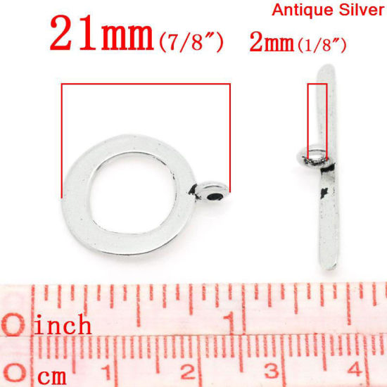 Bild von Zinklegierung Knebelverschluss Rund Antik Silber 21mm x 17mm 29mm x 3mm 50 Sets