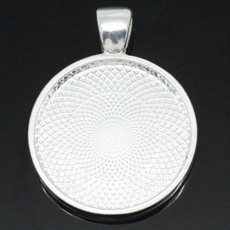 Image de Pendentifs Supports à Cabochons en Alliage de Zinc Rond Argenté (Convenable à 25mm Dia) 36mm x 28mm, 10 Pcs