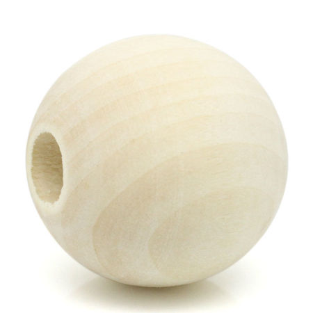 Wood Spacer Beads Round Natural 35mm Dia,Hole:Approx 10mm,5PCs