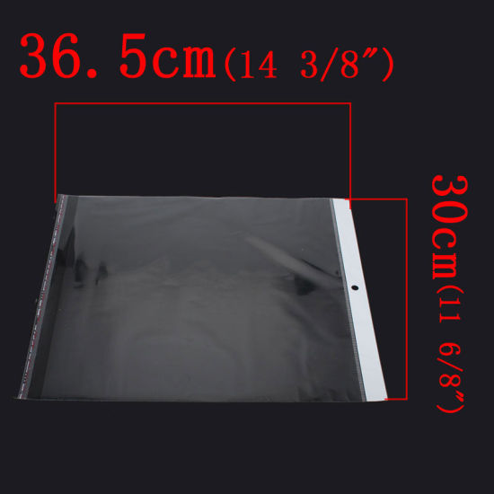 Image de Sachet Pochette Autocollant en Plastique Rectangle Transparent (Espace Utilisable: 31.5cmx30cm) avec Trou d'Accroche 36.5cm x 30cm, 20 PCs