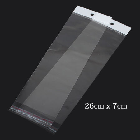 Image de 100 Pcs Sachets Autocollantes Auto-Scellants en Plastique Rectangle Transparent Avec Trou (Espace Utilisable: 21.5x7cm) 26cm x 7cm