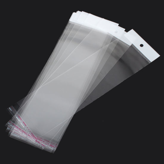 Bild von ABS Plastik Selbstklebender Beutel Rechteck Transparent mit Rundloch (Nutzfläche: 21.5cmx7cm) 26cm x 7cm 100 Stück