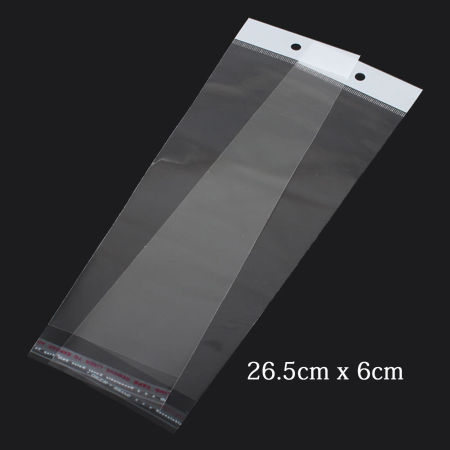 Image de 200 Pcs Sachets Autocollantes Auto-Scellants en Plastique Rectangle Transparent Avec Trou (Espace Utilisable: 21x6cm) 26.5cm x 6cm