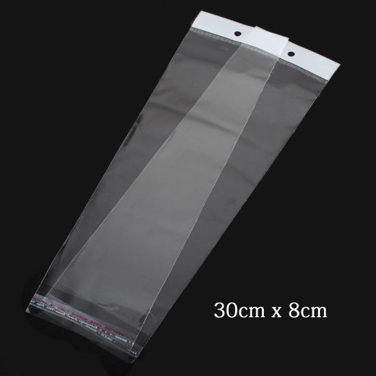 Bild von ABS Plastik Selbstklebender Beutel Rechteck Transparent mit Rundloch (Nutzfläche: 25.5cmx8cm) 30cm x 8cm 100 Stück