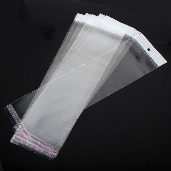 Image de Sachet Pochette Autocollant en Plastique Transparent (Espace Utilisable 25.5cmx8cm) avec Trou d'Accroche 30cm x 8cm, 100 PCs