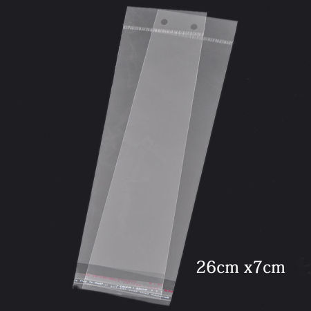 Picture of 100 PCs Plastic Self Seal Self Adhesive Bags Rectangle Transparent Clear With Hole (Usable Space: 21.5x7cm) 26cm x 7cm