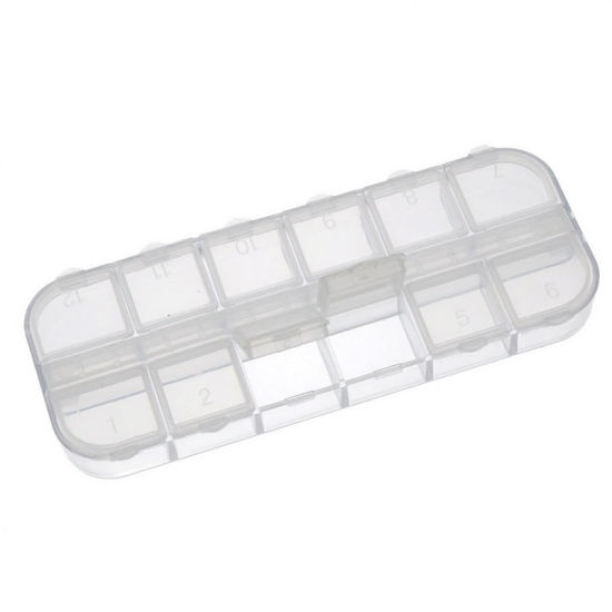 Picture of Acrylic Beads Organizer Container Storage Box Rectangle Transparent 13cm x 5cm(5 1/8" x2"), 1 Piece(12 Compartments)