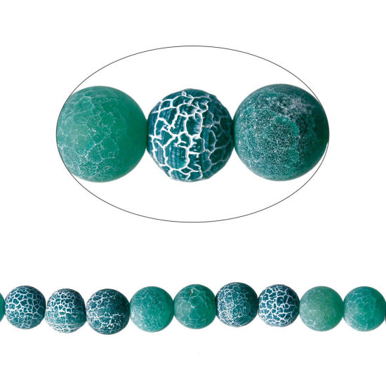 Image de (Classement B) Perles en Agate (Teint) Rond Vert Givré 8mm Dia, Taille de Trou: 1mm, 35.5cm long, 1 Enfilade 