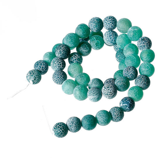 Picture of (Grade B) Agate (Dyed) Loose Beads Round Green Frosted About 8mm(3/8") Dia, Hole: Approx 1mm, 35.5cm(14") long, 1 Strand (Approx 49 PCs/Strand)