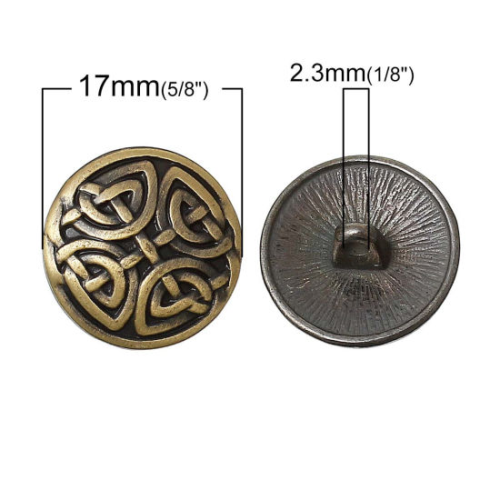 亜鉛合金 シャンクボタン 金属ボタン 円形 銅古美 17mm 直径、 20 個 の画像