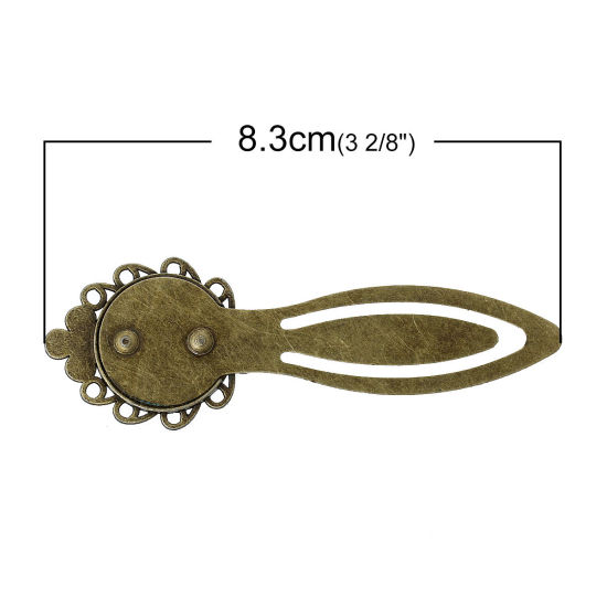 Image de Marque-pages en Alliage de Zinc(Sans plomb ni nickel) Forme Rond Bronze antique Fleurs, 8.3cm x 28.0mm,Taille à Incruster: 20mm Dia, 5 Pièces 