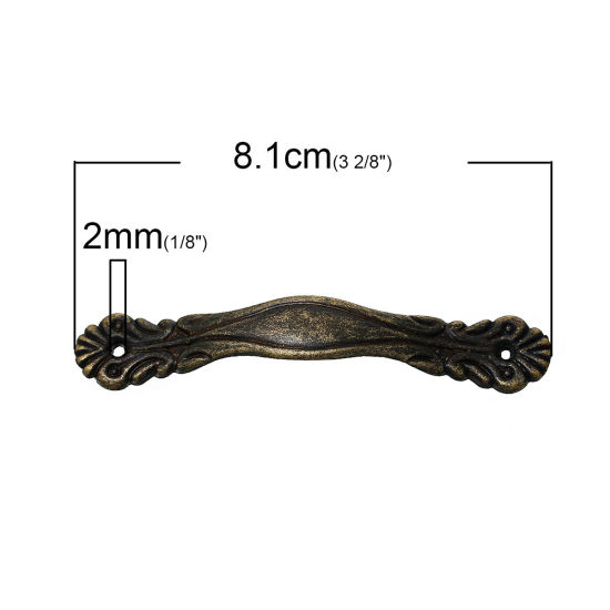 Imagen de Zamak Perillas de la manija Puerta Del Gabinete Dresser Drawer Knob Tirador Anillo De arco Tono Bronce Patrón Tallado 7.2cm x 1.2cm, 10 Unidades
