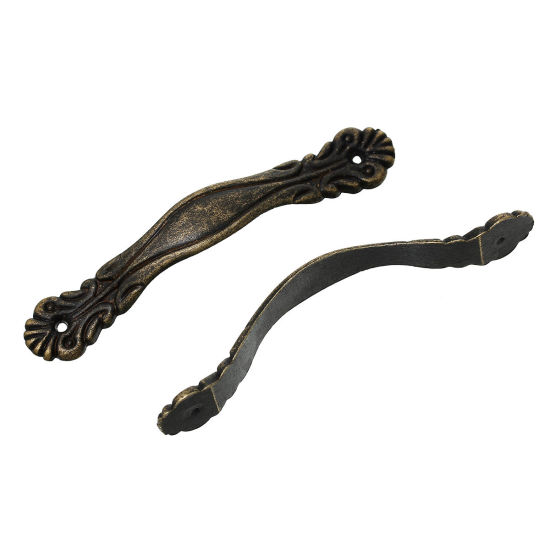 Imagen de Zamak Perillas de la manija Puerta Del Gabinete Dresser Drawer Knob Tirador Anillo De arco Tono Bronce Patrón Tallado 7.2cm x 1.2cm, 10 Unidades