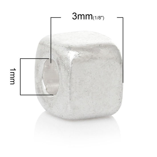 Picture of Zinc Based Alloy Spacer Beads Cube Antique Silver Color About 3mm x 3mm, Hole: Approx 1mm, 1000 PCs