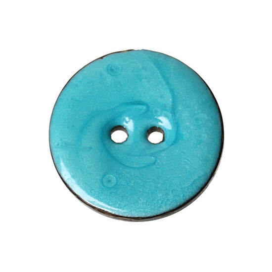 Изображение Кокосовая Койра Шитье Пуговицы  Круглые Светло-синий С двумя отверстиями 25мм диаметр, 10 ШТ