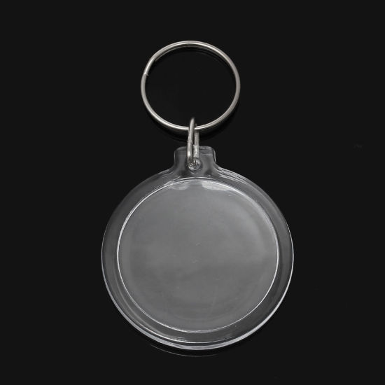 Picture of Acrylic Photo Picture Frames Keychain & Keyring Round Transparent 7.9cm x 4.5cm, 10 PCs
