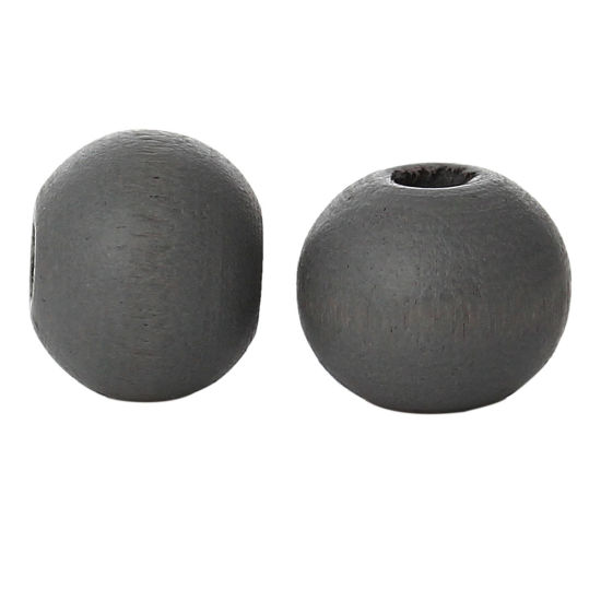 Image de Perles en Bois Naturel Forme Rond Gris foncé Diamètre: 8mm, Tailles de Trous: 2.4mm-2.8mm, 500 Pcs