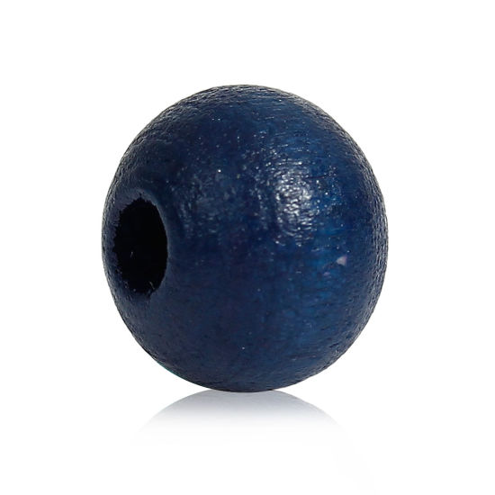 Image de Perles en Bois Naturel Forme Rond Bleu Foncé Diamètre: 8mm, Tailles de Trous: 2.5mm, 500 Pcs