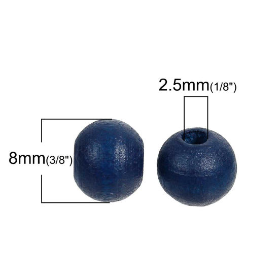 Picture of Natural Wood Spacer Beads Round Navy Blue About 8mm Dia, Hole: Approx 2.5mm, 500 PCs