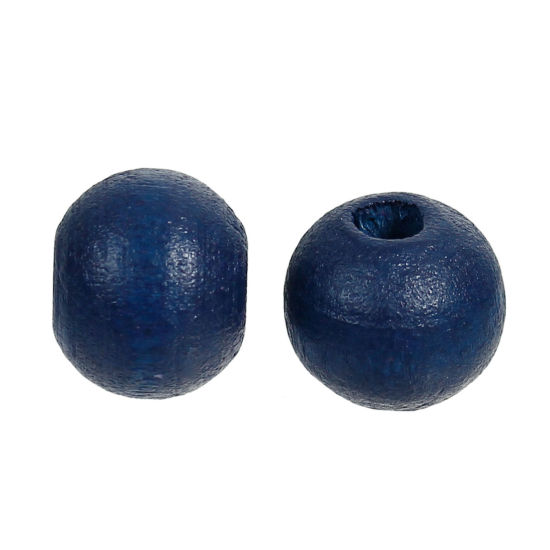 Picture of Natural Wood Spacer Beads Round Navy Blue About 8mm Dia, Hole: Approx 2.5mm, 500 PCs