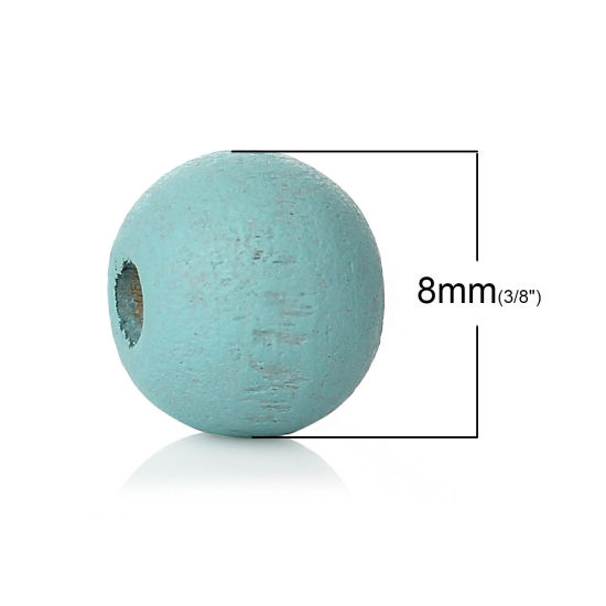 Picture of Natural Wood Spacer Beads Round Skyblue About 8mm Dia, Hole: Approx 2.1mm-2.6mm, 500 PCs