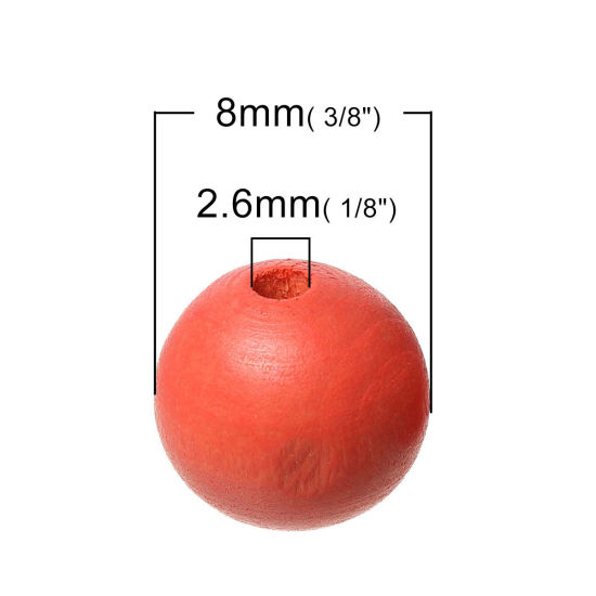 Picture of Natural Wood Spacer Beads Round Watermelon Red About 8mm Dia, Hole: Approx 2.6mm, 500 PCs