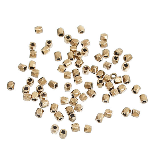 Picture of Copper Spacer Beads Polygon Light Golden Faceted About 2mm x 2mm, Hole: Approx 1.2mm, 200 PCs