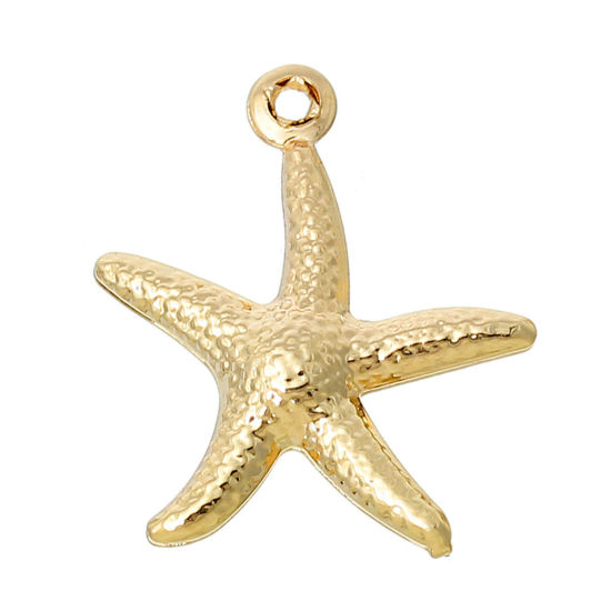 Image de Bijoux d'Océan Pendentifs en Laiton Plaqué Or 14K Forme Etoile de mer 22mm x 21mm, 10 Pcs