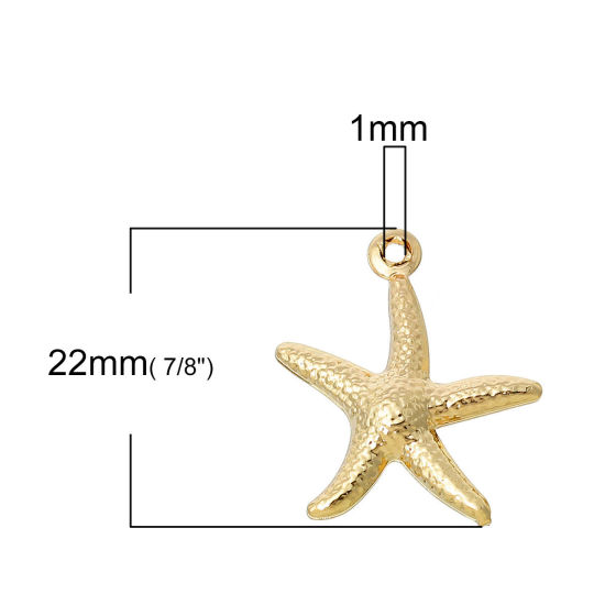 Image de Bijoux d'Océan Pendentifs en Laiton Plaqué Or 14K Forme Etoile de mer 22mm x 21mm, 10 Pcs