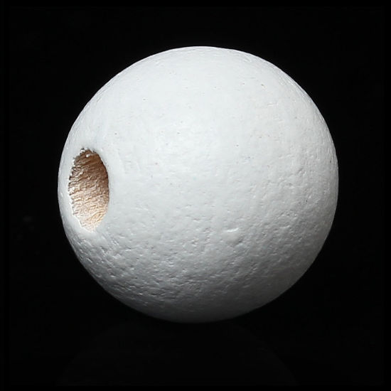 Изображение Деревянные Бусины Круглые, Белый 10мм диаметр, 2.2mm-3mm, 300 ШТ