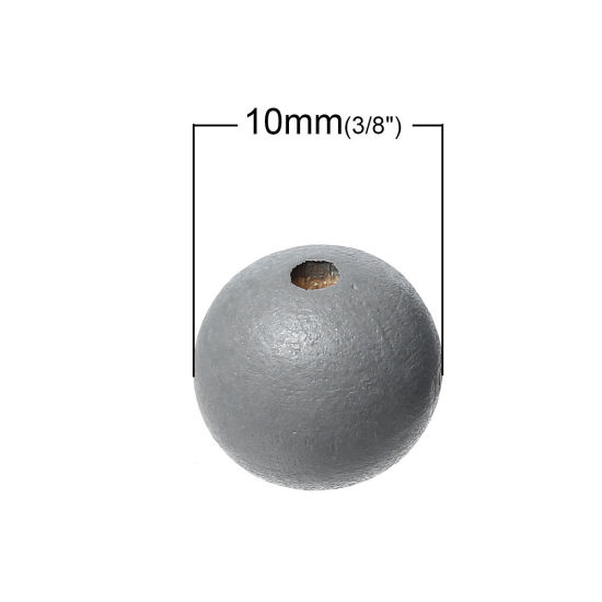 Image de Perles en Bois Naturel Forme Rond Gris Diamètre: 10mm, Tailles de Trous: 2.2mm-3mm, 300 Pcs