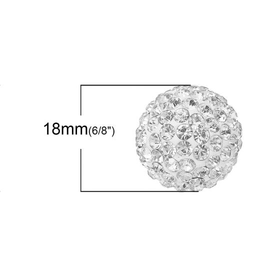 Picture of Polymer Clay Harmony Chime Ball Fit Mexican Angel Caller Bola Wish Box Pendants (No Hole) Round Pave White Clear Rhinestone About 18mm( 6/8") Dia, 1 Piece