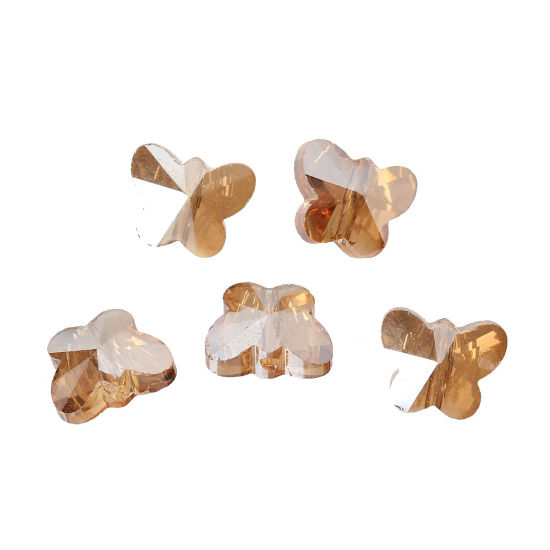 Picture of Glass Loose Beads Butterfly Champagne Transparent Faceted About 10.0mm( 3/8") x 8.0mm( 3/8"), Hole: Approx 1.0mm, 20 PCs