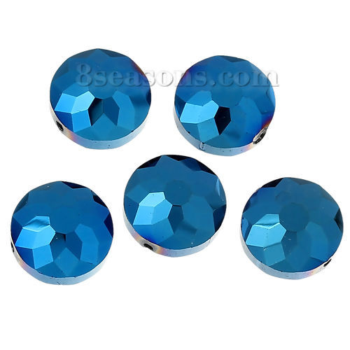 Bild von Glas Perlen Flachrund Blau Facettiert ca. 14mm D., Loch: 1.4mm, 20 Stücke