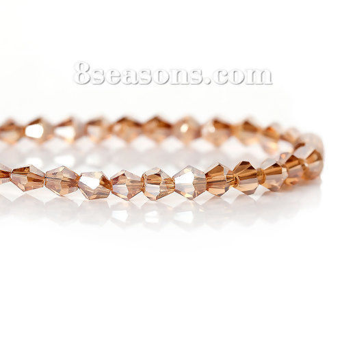 Picture of Glass Loose Beads Bicone Champagne Transparent Faceted About 4mm x 4mm, Hole: Approx 1mm, 46.8cm long, 2 Strands (Approx 119 PCs/Strand)