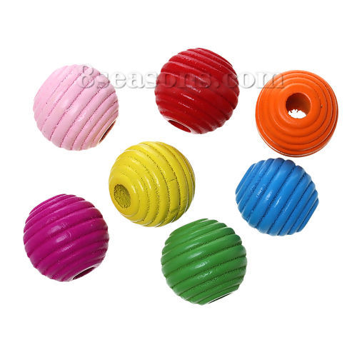 Picture of Maple Wood Spacer Beads Drum At Random Mixed Stripe About 20mm x 19mm, 50 PCs