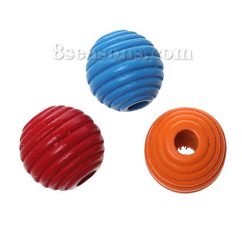 Picture of Maple Natural Wood Spacer Beads Drum At Random Mixed Stripe About 20mm x 19mm, 50 PCs