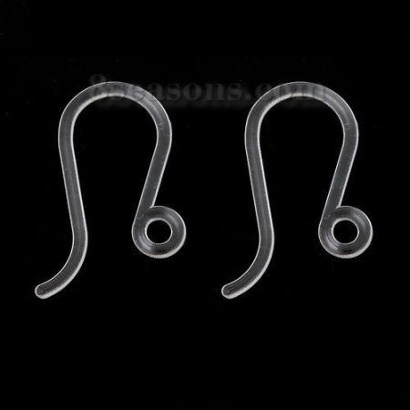 Plastic Ear Wire Hooks Earring Findings Transparent W/ Loop 17mm x 8mm, Post/ Wire Size: (21 gauge), 20 PCs