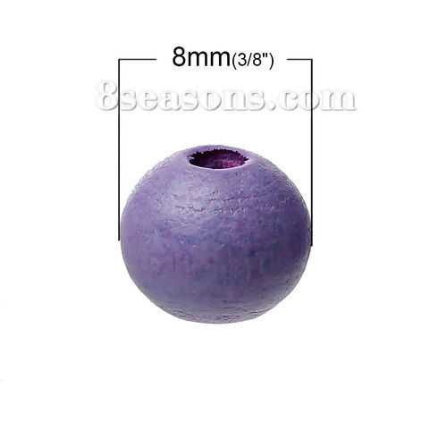 Picture of Natural Hinoki Wood Spacer Beads Round Purple About 8mm Dia, 500 PCs