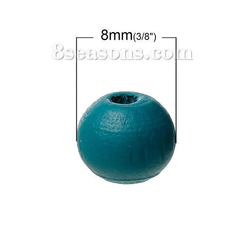 Picture of Natural Hinoki Wood Spacer Beads Round Peacock blue About 8mm Dia, 500 PCs